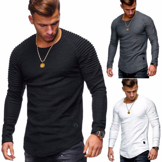 Men personality trend casual men's T-shirt black white T-shirt 2019 spring new fashion O-neck slim long-sleeved T-shirt top 3XL