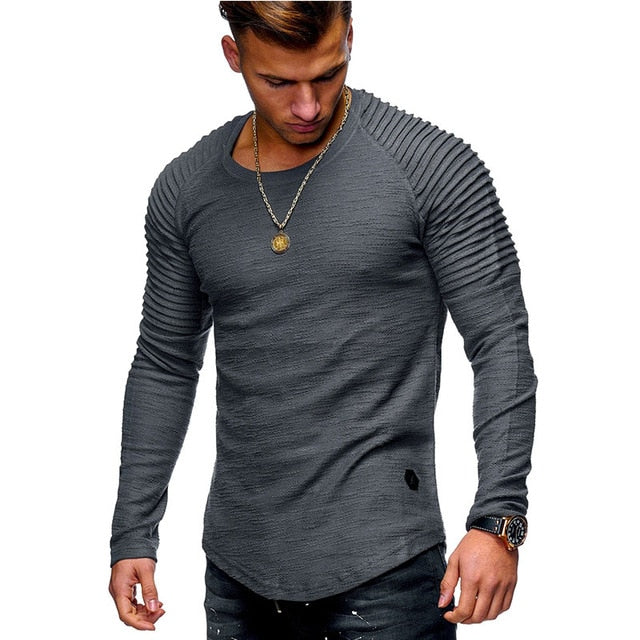 Men personality trend casual men's T-shirt black white T-shirt 2019 spring new fashion O-neck slim long-sleeved T-shirt top 3XL