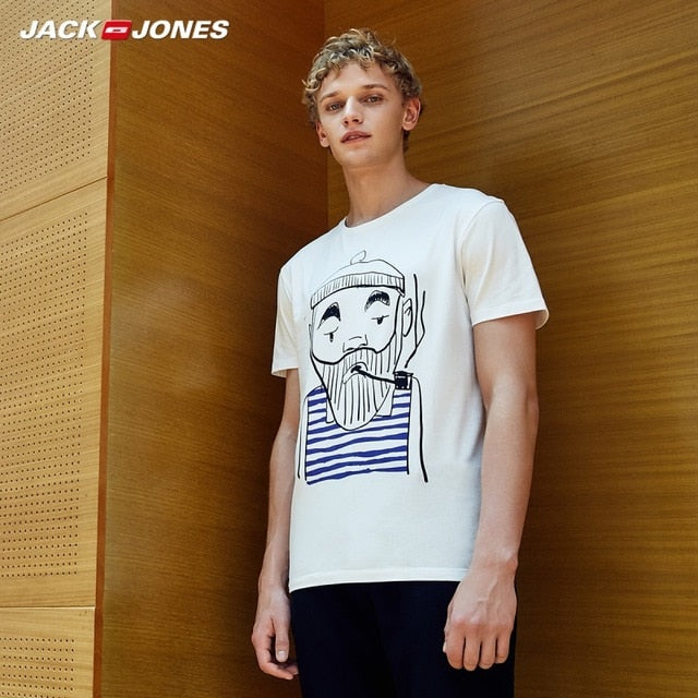 JackJones Men's 100% Cotton Printed Short-sleeved T-shirt E|219101554