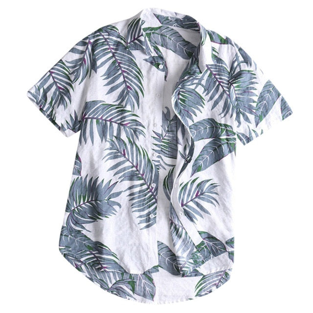 Hawaiian style Men's short Sleeve Print Shirt Vacation Plus Size Casual Stand Collar Button Loose Shirt Apparel Comfort Tops