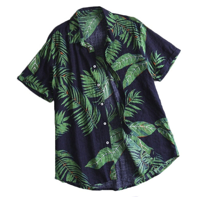 Hawaiian style Men's short Sleeve Print Shirt Vacation Plus Size Casual Stand Collar Button Loose Shirt Apparel Comfort Tops