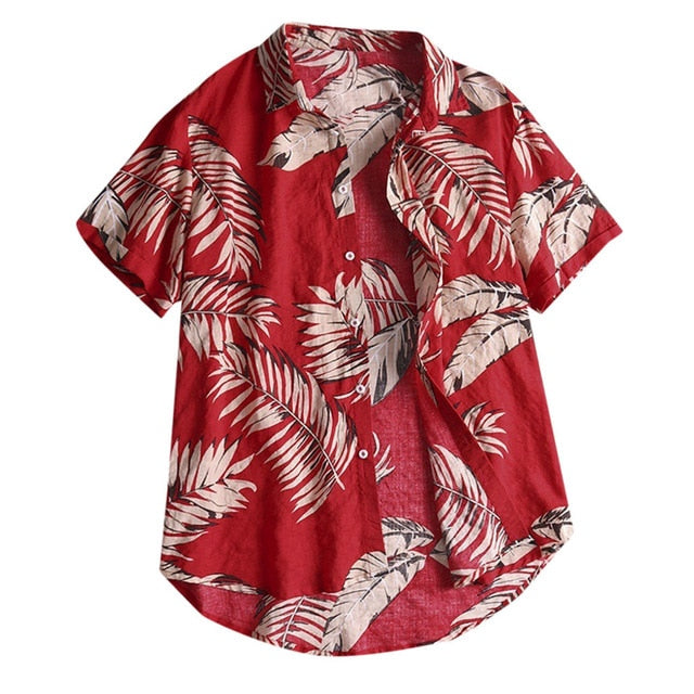 Hawaiian style Men's short Sleeve Print Shirt Vacation Plus Size Casual Stand Collar Button Loose Shirt Apparel Comfort Tops