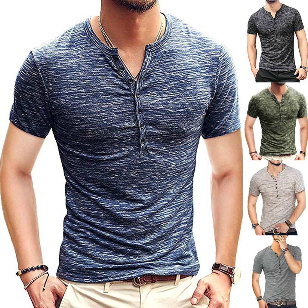 2019 new style T shirt hot sales Men's Summer New Pure Button Short Sleeves Comfortable Fashion Blouse Top high quality