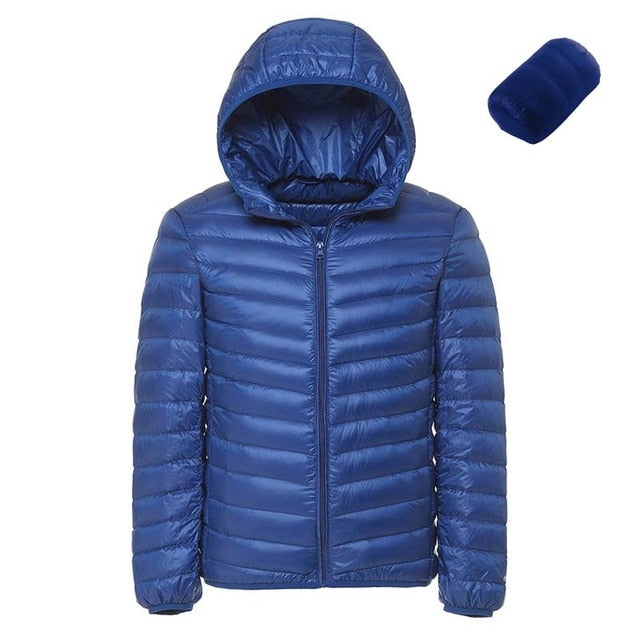 2019 Men Hooded ultraLight White Duck Down Jacket Warm Jacket Line Portable Package men pack jacket