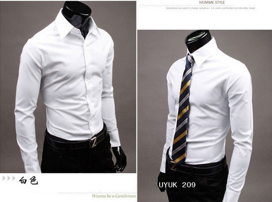 New Men Dress Shirt Turn-Down Collar Unique Neckline Fashion Solid Color Slim Fit Long Sleeve  Man Shirt