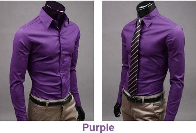 New Men Dress Shirt Turn-Down Collar Unique Neckline Fashion Solid Color Slim Fit Long Sleeve  Man Shirt