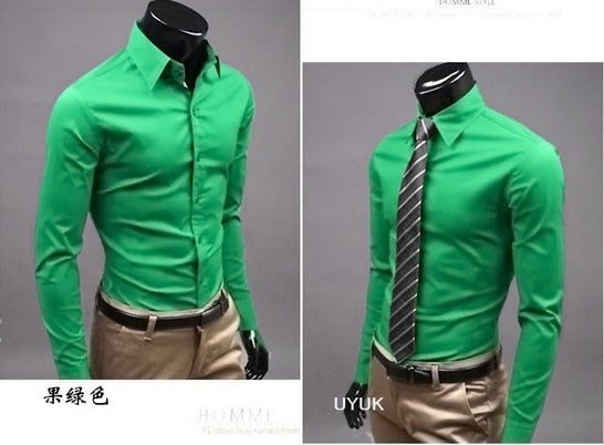 New Men Dress Shirt Turn-Down Collar Unique Neckline Fashion Solid Color Slim Fit Long Sleeve  Man Shirt