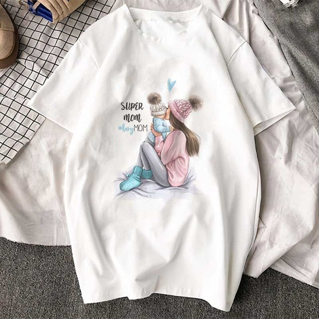 Korean Fashion Clothing 2019 New Arrival T Shirt Tee Shirt Super Mom Female T-shirt Mother's Harajuku Kawaii White Tshirt Women