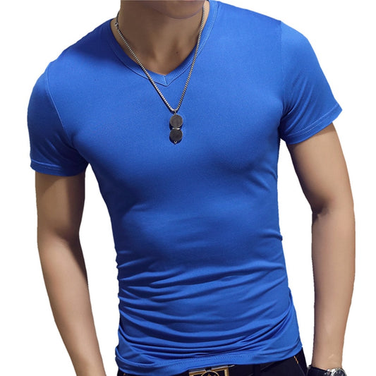 2019 New Summer Solid Men's T-shirt Fashion V Neck Short Sleeve T Shirt Men Clothing Trend Casual Slim Fit Top Tees