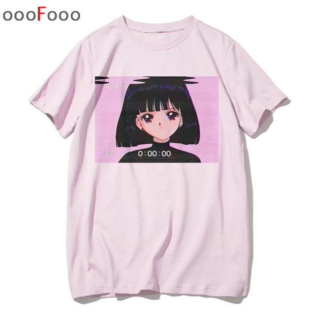 vaporwave T Shirt Harajuk Tops t-shirt Sad Girl Retro Anime Men aesthetic Fashion Japanese male/women Tee Shirt sexy tshirt