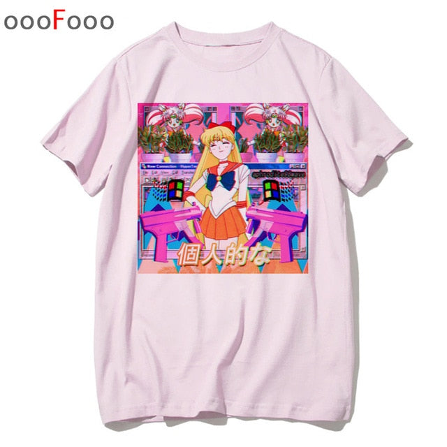 vaporwave T Shirt Harajuk Tops t-shirt Sad Girl Retro Anime Men aesthetic Fashion Japanese male/women Tee Shirt sexy tshirt