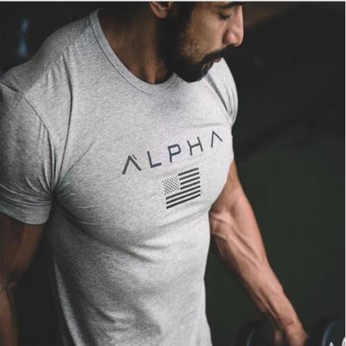 2019 Brand Clothing Gyms t-shirt ALPHA Fitness T-shirt Short sleeve Men Fashion Crossfit Top Tees Multiple Colors Choose