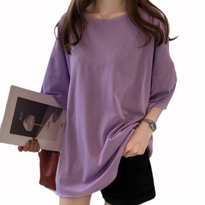 2019 Summer Oversize T shirt Women Candy Color O Neck Short Sleeve Elastic Basic Long T-shirt Loose Streetwear T-shirts Tee Tops