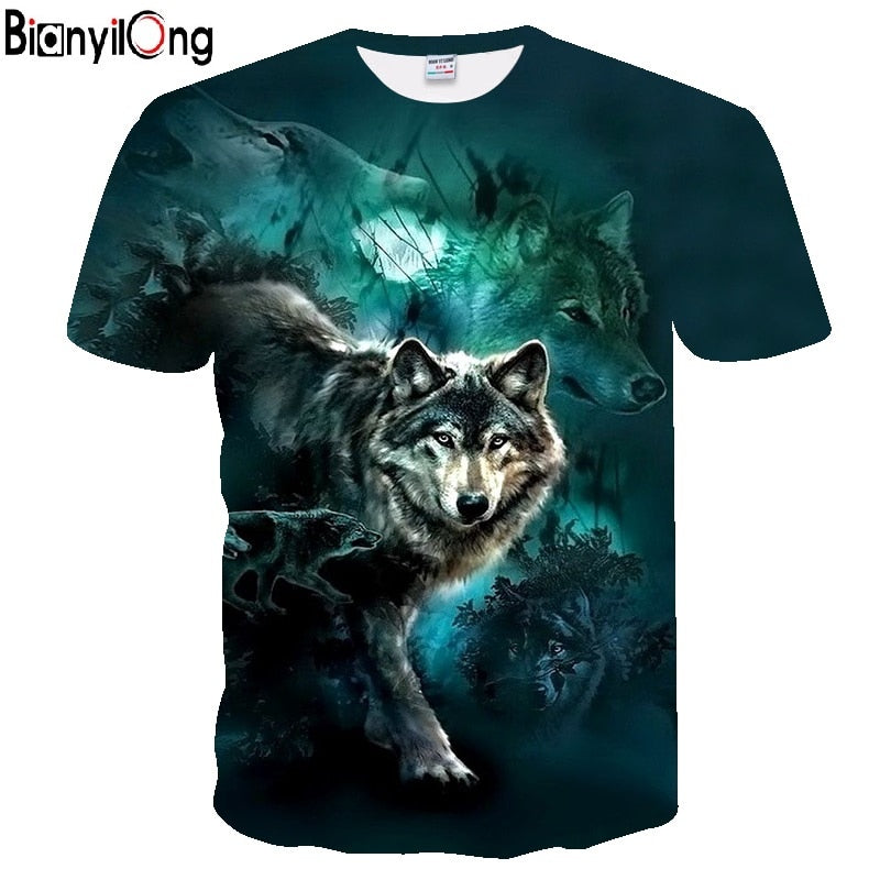 2019 Men's New Summer Personalized T-Shirt Wolf Print T-Shirt 3D Men's T-Shirt Novelty Animal Tops T-Shirt Men's Short Sleeve