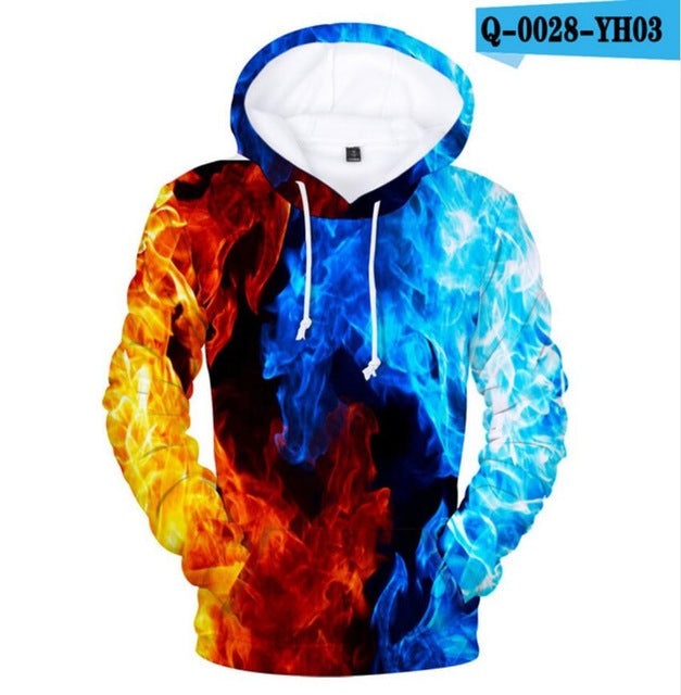 Aikooki Yellow And Blue 3D Fire autumn Men Sweatshirt Women Hoodies outwear Winter Handsome Hooded Male 3D Hoody hio hop clothes