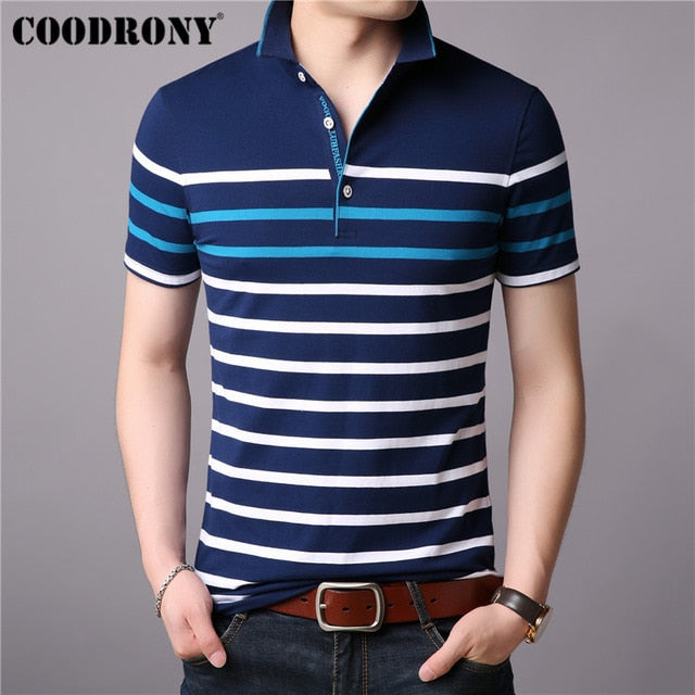 COODRONY Cotton T Shirt Men Short Sleeve T-Shirt Men Summer Social Business Casual Men's T-Shirts Striped Tee Shirt Homme S95101