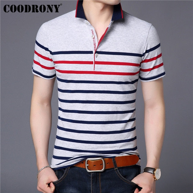 COODRONY Cotton T Shirt Men Short Sleeve T-Shirt Men Summer Social Business Casual Men's T-Shirts Striped Tee Shirt Homme S95101