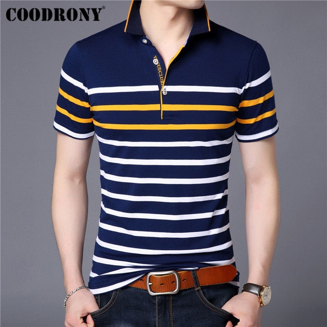 COODRONY Cotton T Shirt Men Short Sleeve T-Shirt Men Summer Social Business Casual Men's T-Shirts Striped Tee Shirt Homme S95101