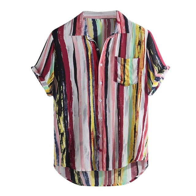 Womail 2019 New Arrivals Fashion Summer Mens Casual Multi Color Lump Chest Pocket Short Sleeve Round Hem Loose Shirts Blouse