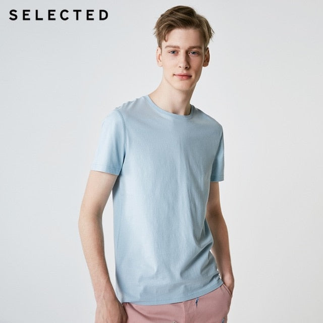 SELECTED Men's Summer 100% Cotton Pure Color Round Neckline Short-sleeved T-shirt S|419201508