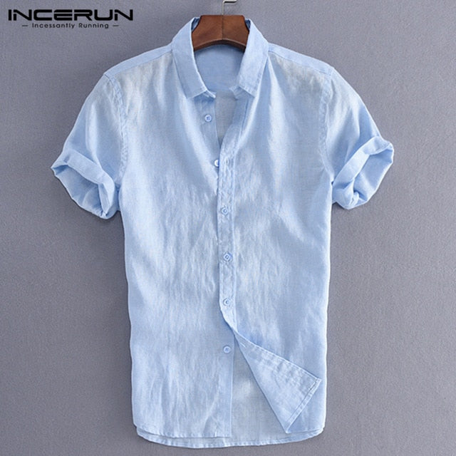 INCERUN Elegant S-5XL Male Tee Tops Casual Shirts Men Social Shirts Dress Button Turn Down Collar Slim Fit Men Clothes Camisa