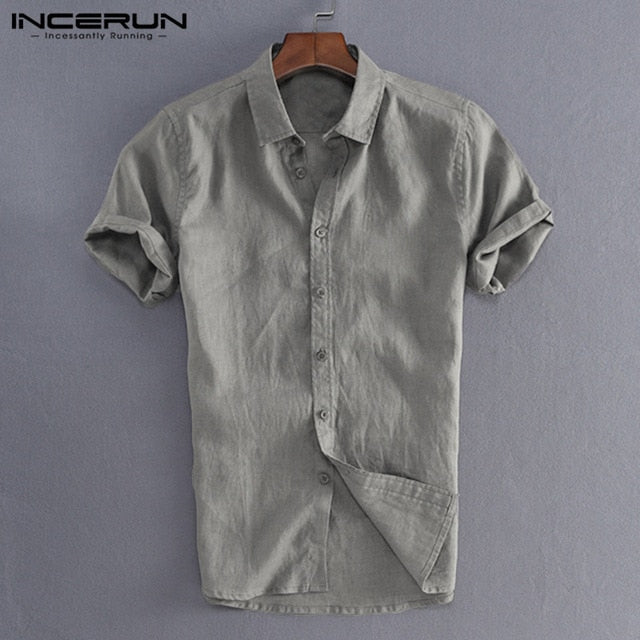 INCERUN Elegant S-5XL Male Tee Tops Casual Shirts Men Social Shirts Dress Button Turn Down Collar Slim Fit Men Clothes Camisa