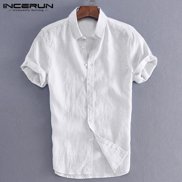 INCERUN Elegant S-5XL Male Tee Tops Casual Shirts Men Social Shirts Dress Button Turn Down Collar Slim Fit Men Clothes Camisa