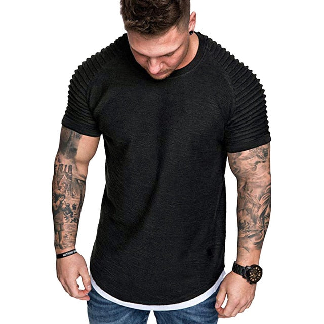 T Shirts Men's Summer Pleats Slim Fit Raglan Short Sleeve Pattern Top Blouse Casual Men Fashion High Quality stranger things