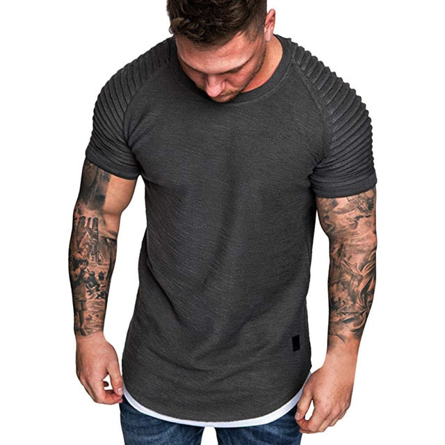 T Shirts Men's Summer Pleats Slim Fit Raglan Short Sleeve Pattern Top Blouse Casual Men Fashion High Quality stranger things