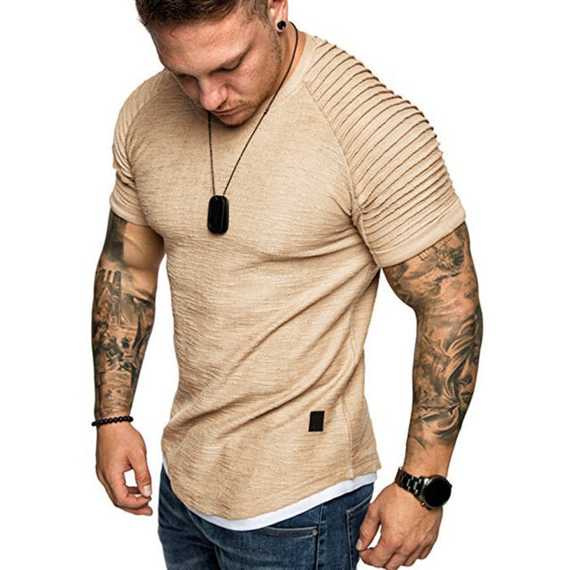 T Shirts Men's Summer Pleats Slim Fit Raglan Short Sleeve Pattern Top Blouse Casual Men Fashion High Quality stranger things