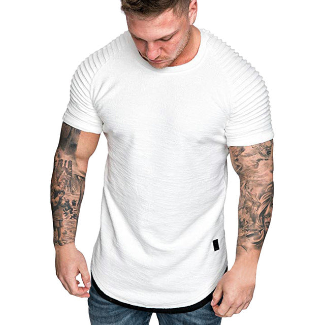 T Shirts Men's Summer Pleats Slim Fit Raglan Short Sleeve Pattern Top Blouse Casual Men Fashion High Quality stranger things