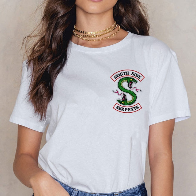 Riverdale Southside T Shirt  Women 90s South Side Serpents Vintage T-shirt Harajuku Ullzang Tshirt Snake Print Top Tees Female