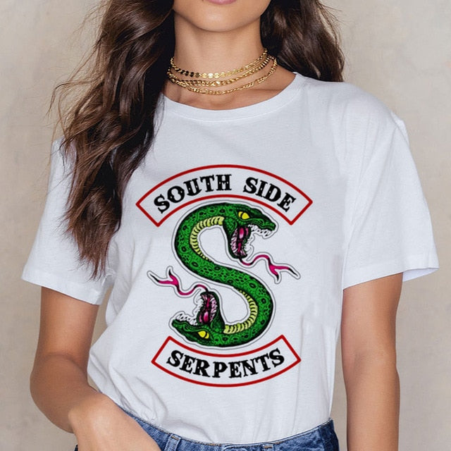 Riverdale Southside T Shirt  Women 90s South Side Serpents Vintage T-shirt Harajuku Ullzang Tshirt Snake Print Top Tees Female