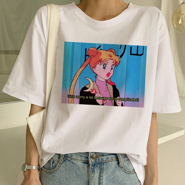 Sailor Moon Summer New Fashion T Shirt Women Harajuku Short Sleeve Fun Ulzzang T-Shirt Cute Cat Tshirt Cartoon Top Tees Female