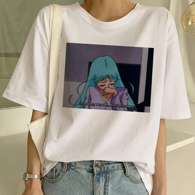 Sailor Moon Summer New Fashion T Shirt Women Harajuku Short Sleeve Fun Ulzzang T-Shirt Cute Cat Tshirt Cartoon Top Tees Female