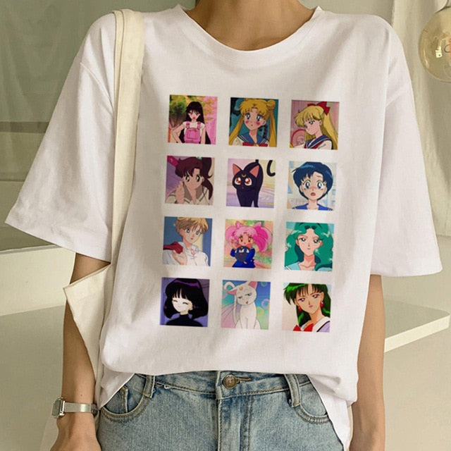 Sailor Moon Summer New Fashion T Shirt Women Harajuku Short Sleeve Fun Ulzzang T-Shirt Cute Cat Tshirt Cartoon Top Tees Female