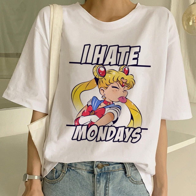 Sailor Moon Summer New Fashion T Shirt Women Harajuku Short Sleeve Fun Ulzzang T-Shirt Cute Cat Tshirt Cartoon Top Tees Female