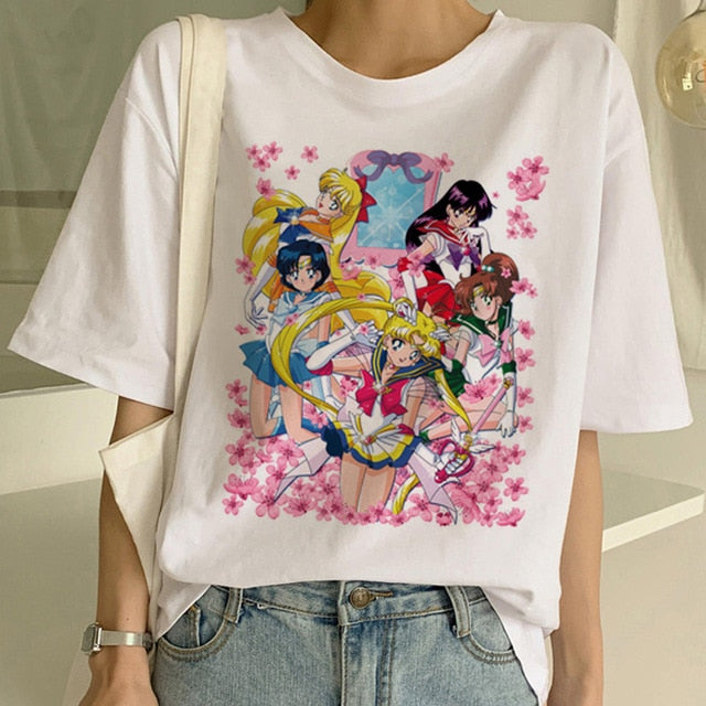 Sailor Moon Summer New Fashion T Shirt Women Harajuku Short Sleeve Fun Ulzzang T-Shirt Cute Cat Tshirt Cartoon Top Tees Female