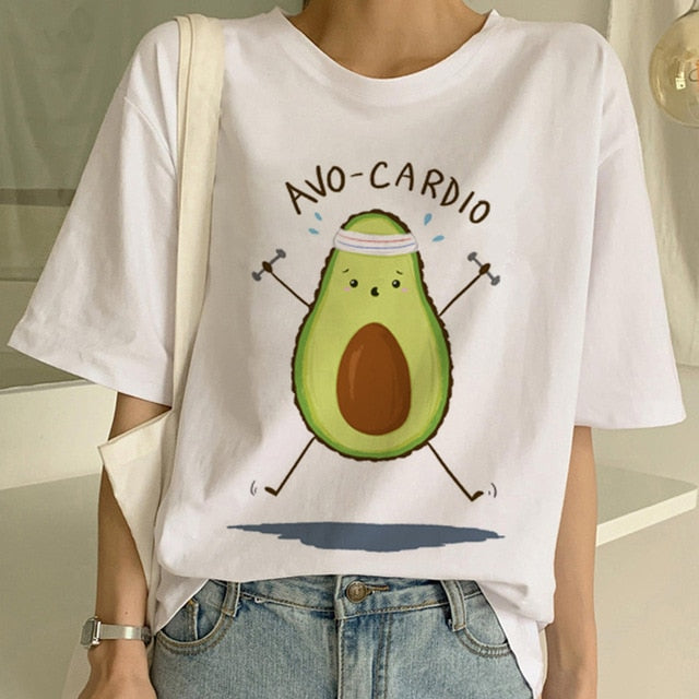 Cartoon Avocado Vegan Short Sleeve Cute T-shirt Womens Small Fresh Casual T Shirt Harajuku Ullzang Tshirt Fashion Top Tee Female