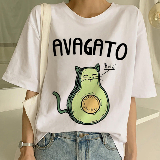 Cartoon Avocado Vegan Short Sleeve Cute T-shirt Womens Small Fresh Casual T Shirt Harajuku Ullzang Tshirt Fashion Top Tee Female