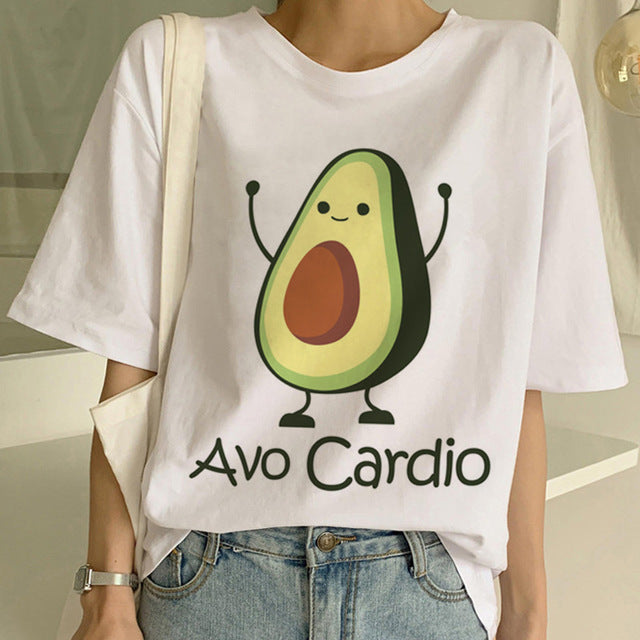 Cartoon Avocado Vegan Short Sleeve Cute T-shirt Womens Small Fresh Casual T Shirt Harajuku Ullzang Tshirt Fashion Top Tee Female