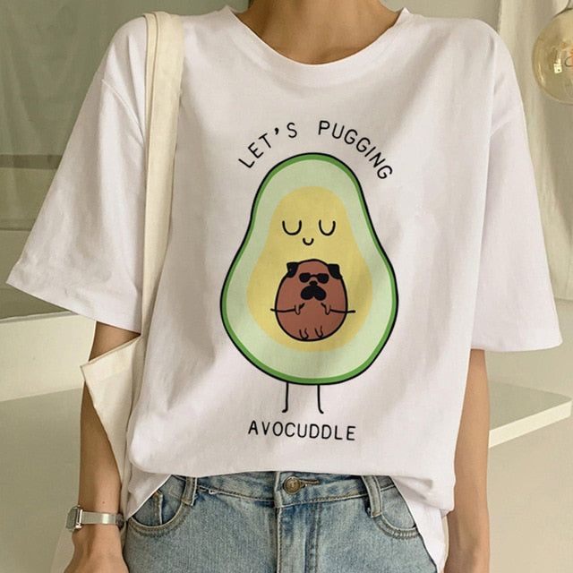 Cartoon Avocado Vegan Short Sleeve Cute T-shirt Womens Small Fresh Casual T Shirt Harajuku Ullzang Tshirt Fashion Top Tee Female