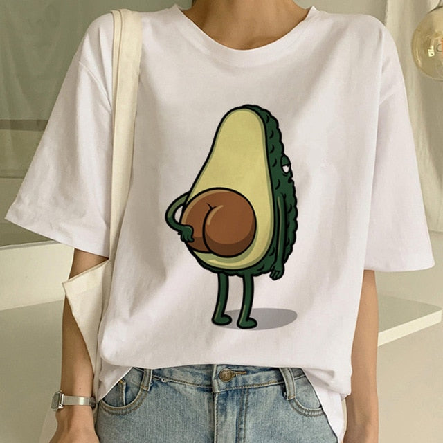 Cartoon Avocado Vegan Short Sleeve Cute T-shirt Womens Small Fresh Casual T Shirt Harajuku Ullzang Tshirt Fashion Top Tee Female