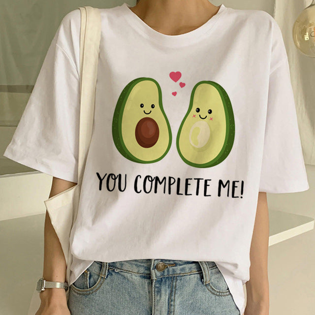 Cartoon Avocado Vegan Short Sleeve Cute T-shirt Womens Small Fresh Casual T Shirt Harajuku Ullzang Tshirt Fashion Top Tee Female