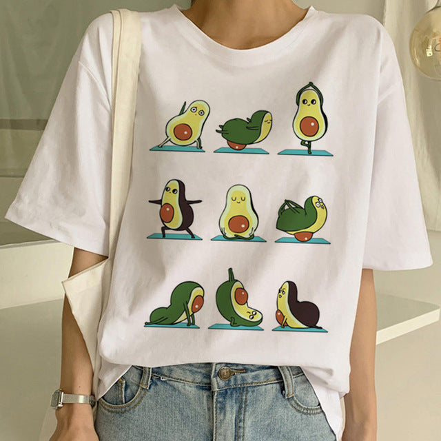 Cartoon Avocado Vegan Short Sleeve Cute T-shirt Womens Small Fresh Casual T Shirt Harajuku Ullzang Tshirt Fashion Top Tee Female