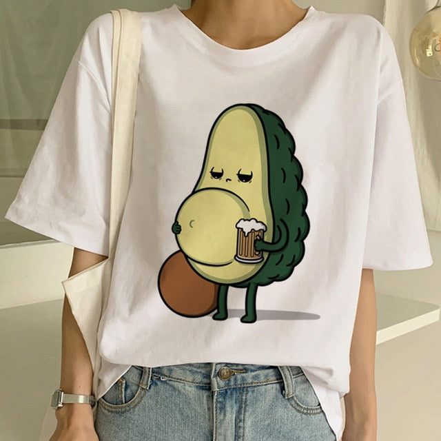 Cartoon Avocado Vegan Short Sleeve Cute T-shirt Womens Small Fresh Casual T Shirt Harajuku Ullzang Tshirt Fashion Top Tee Female