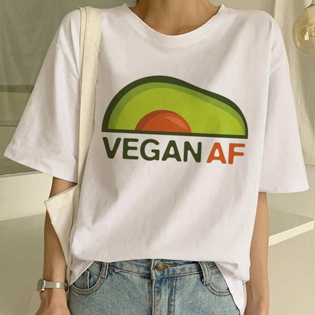 Cartoon Avocado Vegan Short Sleeve Cute T-shirt Womens Small Fresh Casual T Shirt Harajuku Ullzang Tshirt Fashion Top Tee Female