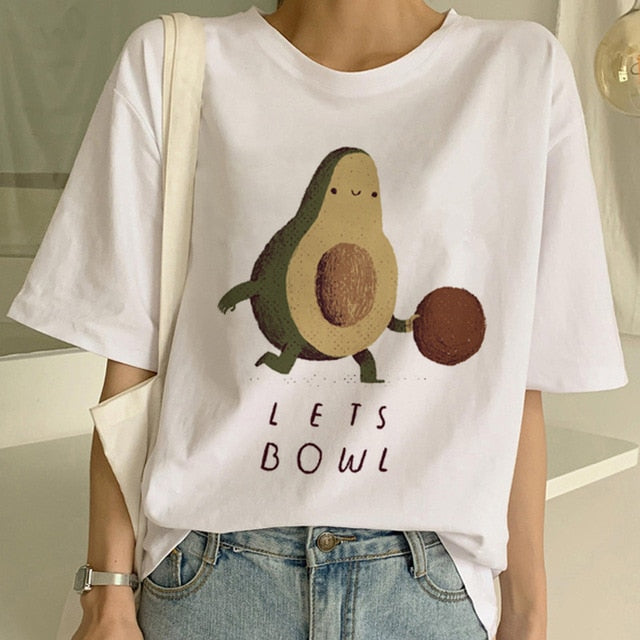 Cartoon Avocado Vegan Short Sleeve Cute T-shirt Womens Small Fresh Casual T Shirt Harajuku Ullzang Tshirt Fashion Top Tee Female