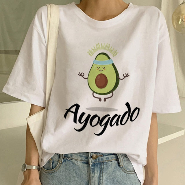 Cartoon Avocado Vegan Short Sleeve Cute T-shirt Womens Small Fresh Casual T Shirt Harajuku Ullzang Tshirt Fashion Top Tee Female