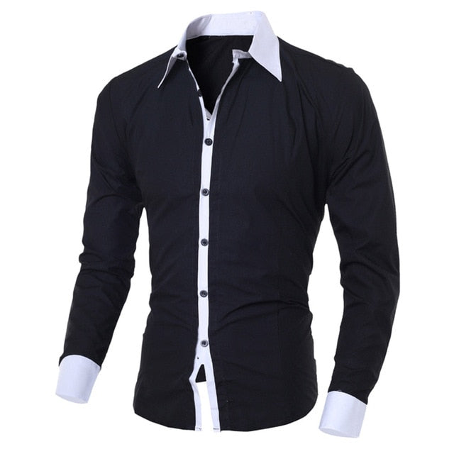 FREE OSTRICH Men's Shirts Fashion Personality Mens Casual Slim Long-sleeved Shirt Top Blouse Black White Men Shirt style 2019